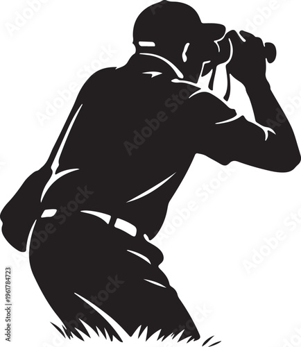 silhouette of leaderboard viewer with binoculars tense posture 