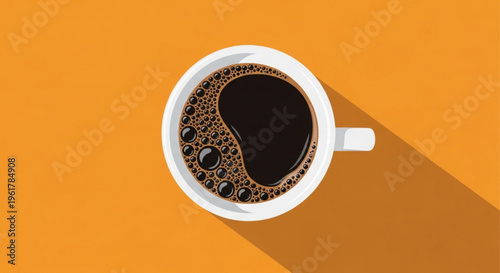 Coffee cup with yin yang design on orange background symbolizing balance and harmony in a beverage