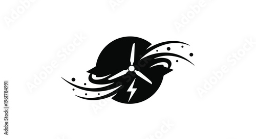 Abstract illustration of wind turbine blades generating electricity with swirling energy