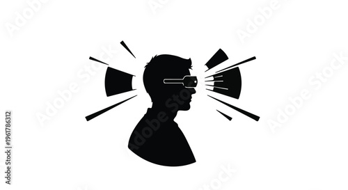 Man experiencing immersive virtual reality with glowing headset and radiating light