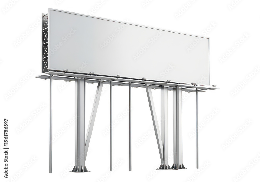 Obraz premium Blank billboard advertising space with four supporting poles isolated on transparent background