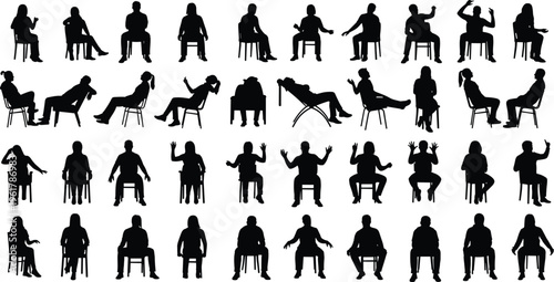 Large Collection of Black Silhouettes of People Sitting and Relaxing vector untitled