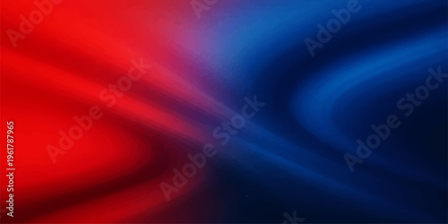 An abstract red and blue flowing wave pattern with a smooth silk texture and soft liquid motion creates a vibrant satin fabric design for an artistic wallpaper backdrop