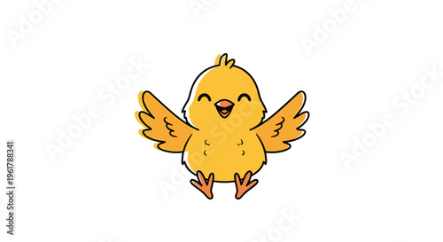 A duplicated image of a cute and happy baby chick character with wide open wings and a joyful expression isolated on white.