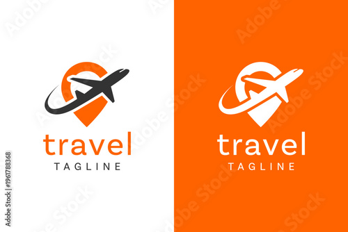 Travel logo featuring a stylized airplane flying