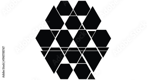 Intricate geometric pattern of black hexagons and diamonds on a white background