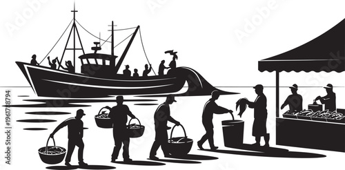 Fishing Market Workers Boat Trade Seafood Labor Industry Ocean Economy