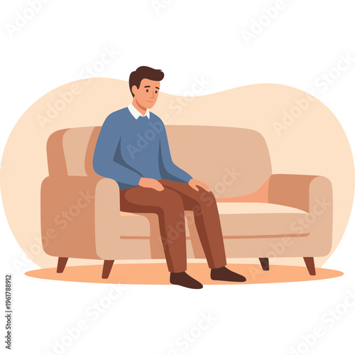 Man sitting on couch looking relaxed in living room interior