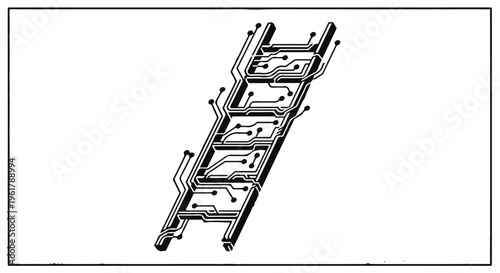 Abstract concept of technological advancement represented by a circuit board ladder