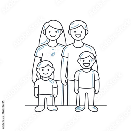 Vector of a happy family with two parents and two children standing together