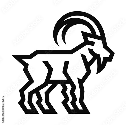 Vector graphic of a stylized goat standing with prominent horns.