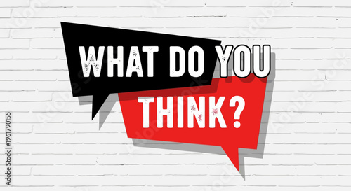 Speech bubbles with question on brick wall background display thoughts