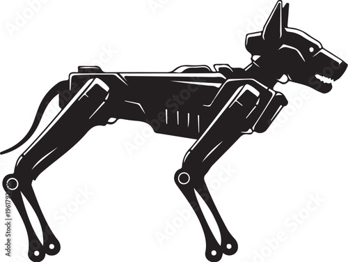 Robotic dog, cybernetic animal, futuristic illustration, black vector icon