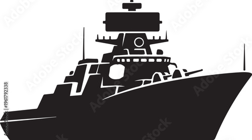 Black warship, military vessel, naval ship, silhouette icon