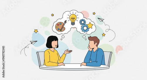 Brainstorming Session - Two Individuals Sharing Ideas and Solutions.