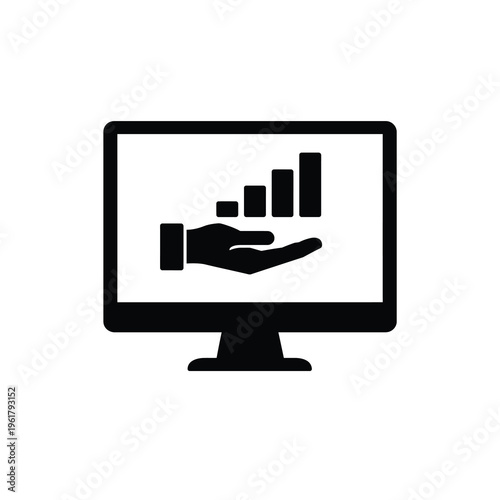Vector of a computer monitor displaying a bar graph held in an open hand