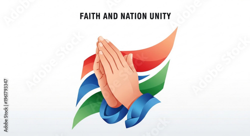 Faith and nation unity concept with praying hands and colorful abstract design elements