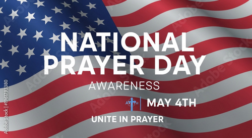 National prayer day awareness concept with american flag background and text