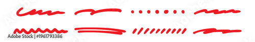 シンプルな手描きライン素材セット 赤