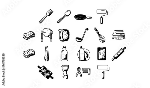 Doodle beverage icon collection with coffee tea and hot drink sketch elements vector set isolated on white background