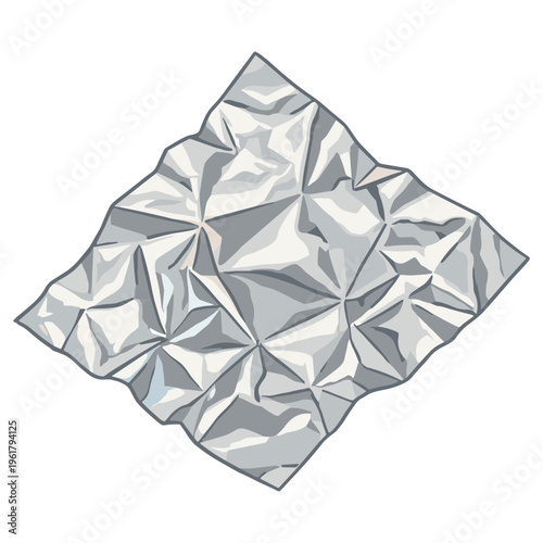 An illustration depicts a crumpled metallic object on a plain background.