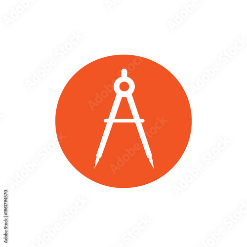 Vector of a pair of compasses on an orange circular background.