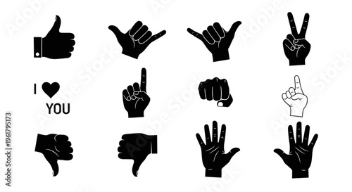 Collection of diverse hand gestures and symbols for communication and expression