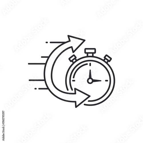Stopwatch with circular motion arrows.