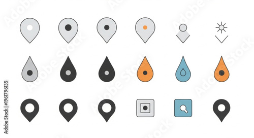 Diverse Set of Location Pin Icons for Mapping Applications.