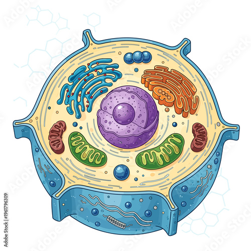 Diagram of an animal cell, illustrating its various organelles and structures in a cross-section view.