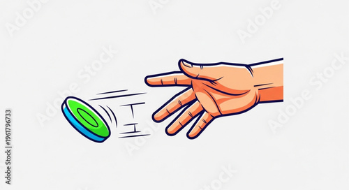 Hand throwing a green frisbee with motion lines.