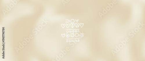 Beige sand gradient background with folk heart marks for wellness. Calm paint gradation and naive ivory with warm beige in a vector bg. Fluid doodle and caramel tones create an elegant layout.