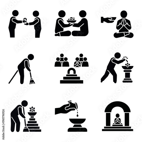 Ritual offering symbols of religious practice in a vector arts illustration