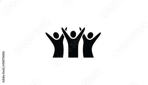 Three people raising their arms in celebration together
