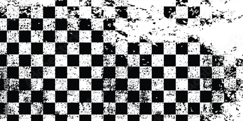 Checkered racing flag grunge texture design. Vector motorsport background for auto race, rally, and motocross