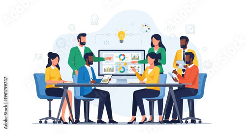 Diverse Team Collaboration - Analyzing Data and Generating Innovative Ideas in a Meeting.