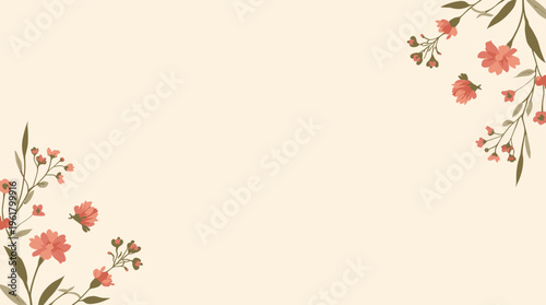 A serene and modern illustration of a flower branch with leaves on a soft background, evoking a sense of calmness and simplicity.