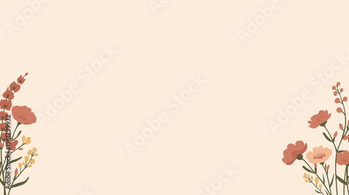 A serene and modern illustration of flowers on a beige background, evoking a sense of calmness and simplicity.