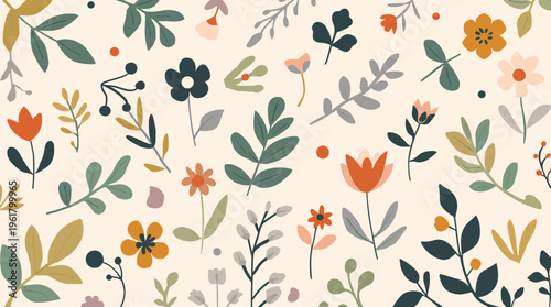 A serene and modern illustration of leaves on a cream background, evoking a sense of calmness and simplicity, perfect for use in design projects or as