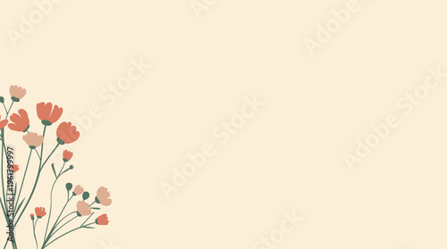 A serene and modern illustration of flowers and grass on a soft background, ideal for designs requiring a touch of nature and simplicity.