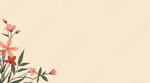 A modern, minimalist illustration of a flower and leaves on a cream background, evoking a sense of simplicity and elegance.