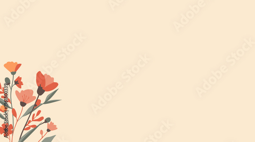 A colorful and modern floral pattern featuring large flowers and leaves on a cream background, evoking a sense of playfulness and creativity.