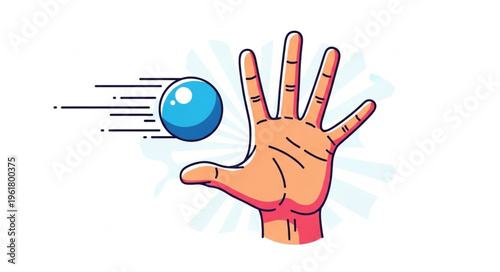 Hand throwing a blue ball with motion lines illustration.
