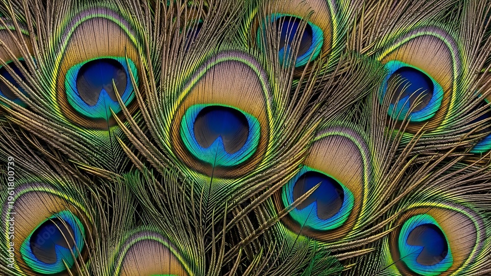 Fototapeta premium Close-up of Peacock Feathers with Intricate Eye Patterns.