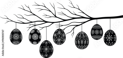 Easter Eggs Hanging on Bare Tree Branch