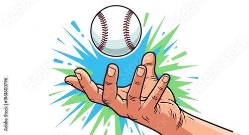 Baseball suspended above hand, poised for a catch or throw.