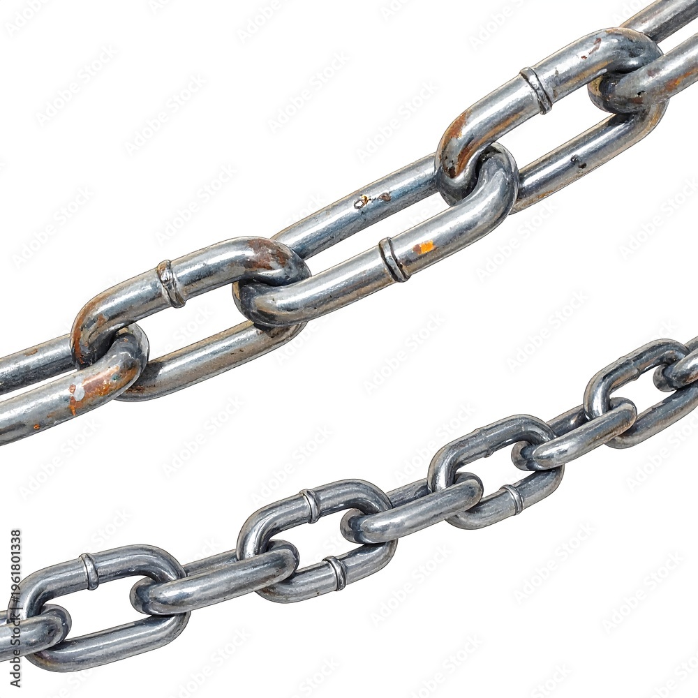 Fototapeta premium A close-up view of two rusty metal chains on a white background