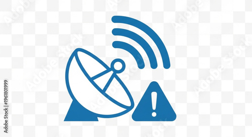 Satellite Dish with Warning Sign - Communication Error Alert.