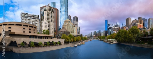 Melbourne metropolitan skyline over the Yarra River in Victoria, Australia