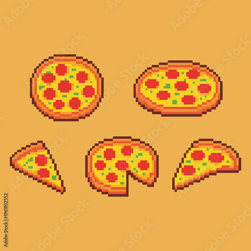pizza pixel art, eps 10 illustration